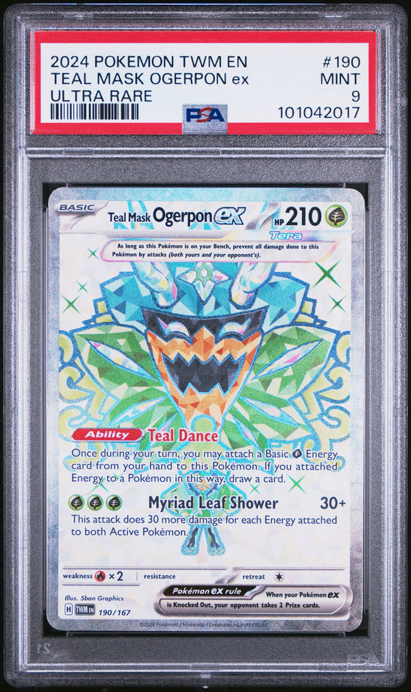 PSA 9 MINT Teal Mask Ogerpon ex 190/167 Sv06: Twilight Masquerade Holo