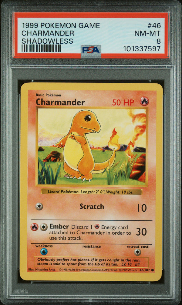 1999 Charmander 046/102 Base Set (Shadowless) PSA 8
