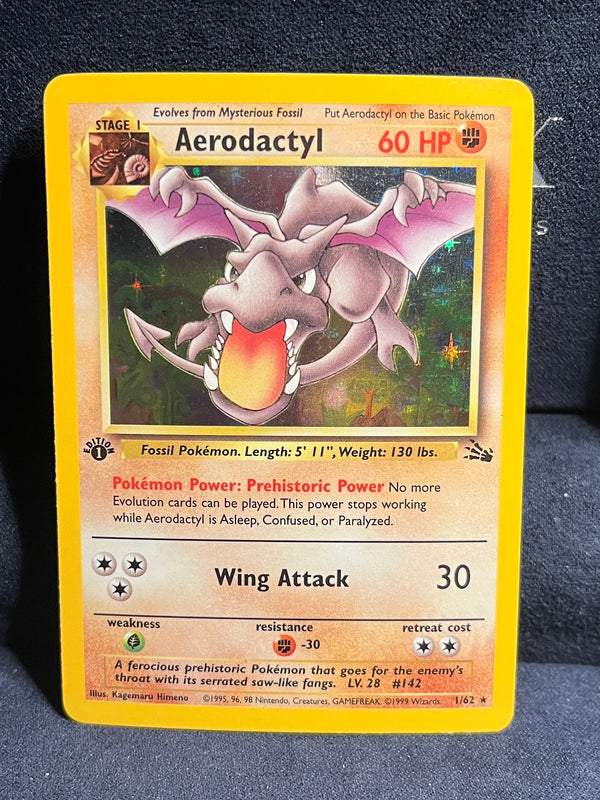 Aerodactyl 1/62 Pokemon Card - Holo Rare - 1st Edition - Fossil 1999 WoTC