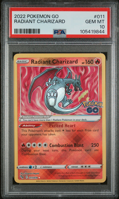 2022 Pokemon Pokemon GO Radiant Charizard 011 /078 PSA 10 Gem Mint Holographic