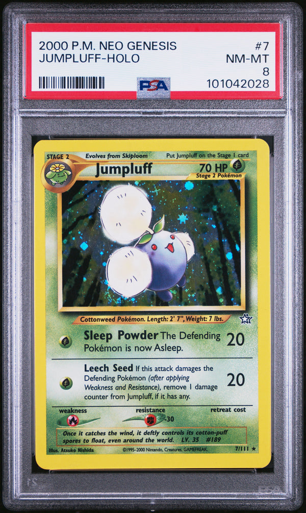 Pokemon Jumpluff #7 Holo Rare Neo Genesis Unlimited PSA 8 WOTC 2000