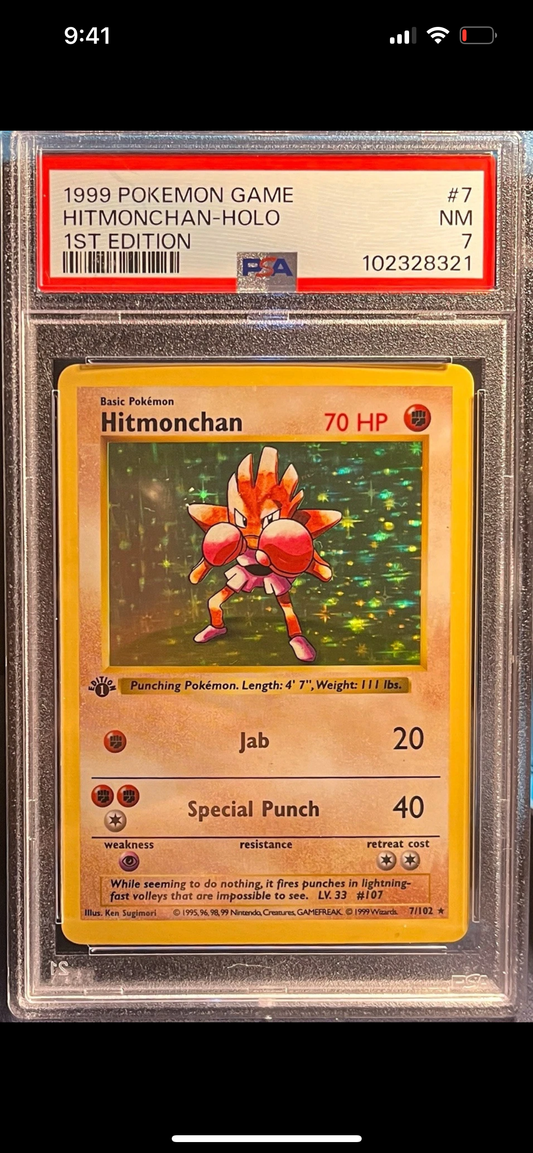 PSA 7 - NM Hitmonchan 7/102 Base Set 1st Edition Shadowless Graded Pokemon Card