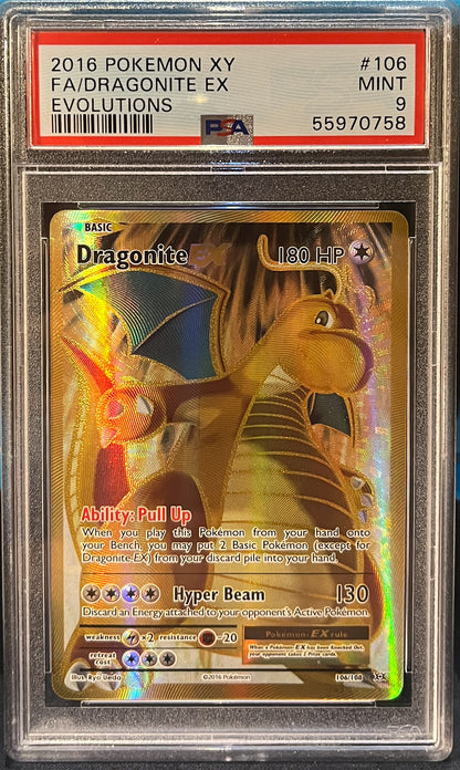 2016 POKEMON XY EVOLUTIONS FULL ART #106 DRAGONITE EX PSA 9