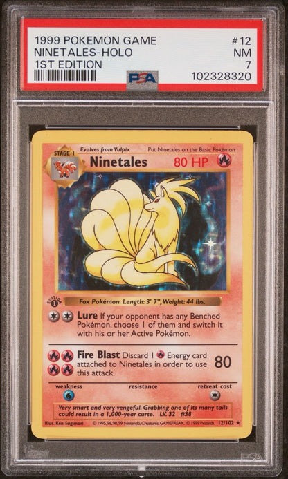 Pokemon Ninetales Holo Graded PSA 7 NM 1st Edition Shadowless Base Set 12/102