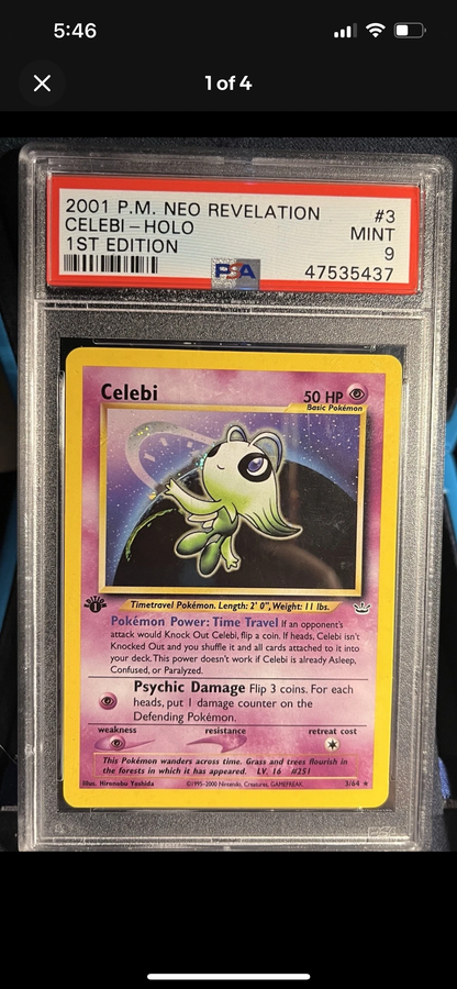 Pokemon 2000 WOTC Neo Revelation 1st Edition: Celebi 3/64 Holo Error! - PSA 9