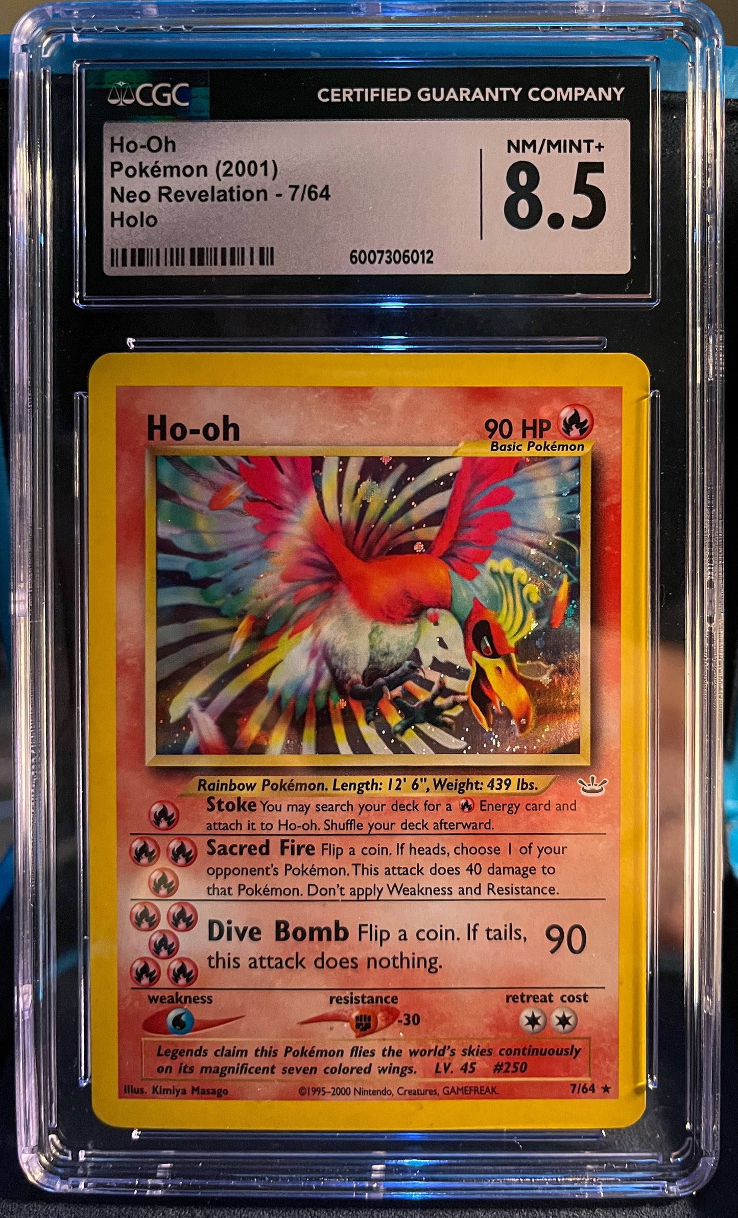 Pokémon Ho-oh Neo Revelation 7/64 Unlimited Holo Rare CGC 8.5 NM/MINT+ SWIRL