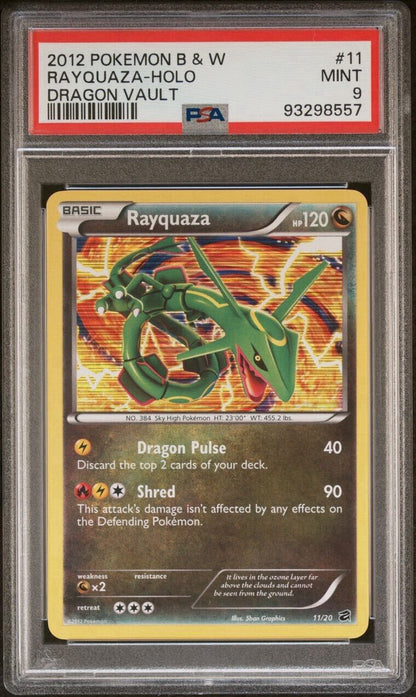 PSA 9 MINT Rayquaza 11/20 HOLO Dragon Vault PROMO Pokemon Card 975 Black & White