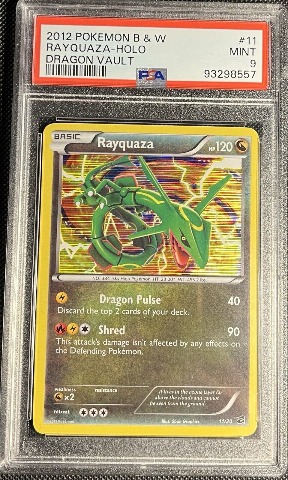 PSA 9 MINT Rayquaza 11/20 HOLO Dragon Vault PROMO Pokemon Card 975 Black & White