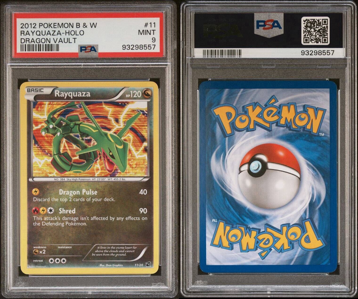 PSA 9 MINT Rayquaza 11/20 HOLO Dragon Vault PROMO Pokemon Card 975 Black & White