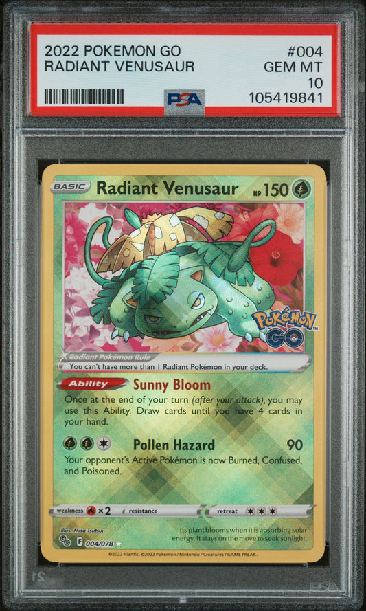 2022 Pokemon Go Radiant Venusaur 004/078 PSA 10 Gem Mint Holo Rare card shining