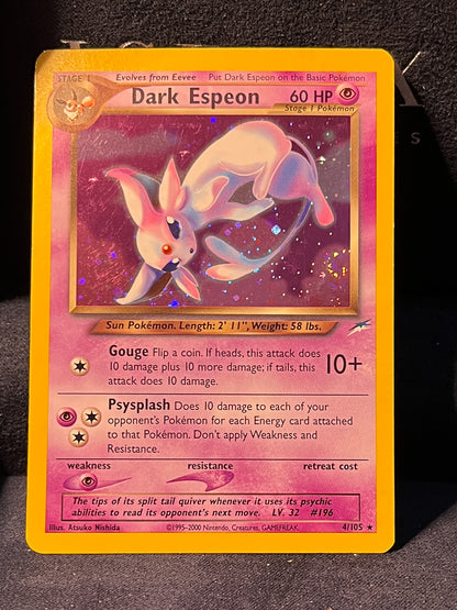 Pokemon Dark Espeon 4/105, Neo Destiny, Holo Rare Swirl 🌀 *Excellent Condition*