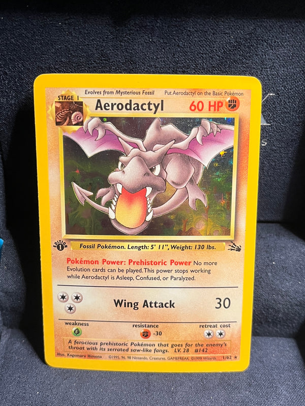 Aerodactyl 1/62 Pokemon Card - Holo Rare - 1st Edition  - Fossil 1999 WoTC