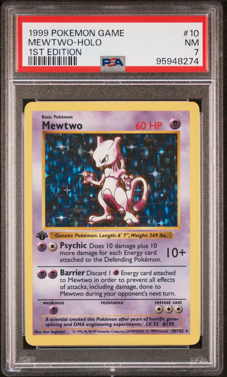 PSA 7 1st Edition Mewtwo Base Set #10 Holo Rare Pokemon Shadowless 1999 9 Cert