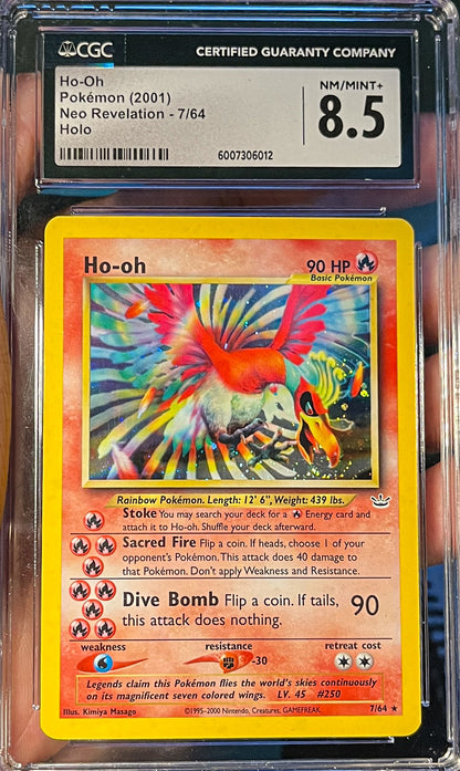 Pokémon Ho-oh Neo Revelation 7/64 Unlimited Holo Rare CGC 8.5 NM/MINT+ SWIRL