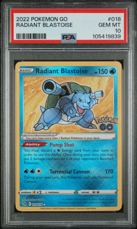 PSA 10 RADIANT BLASTOISE 018 POKEMON GO GEM MINT